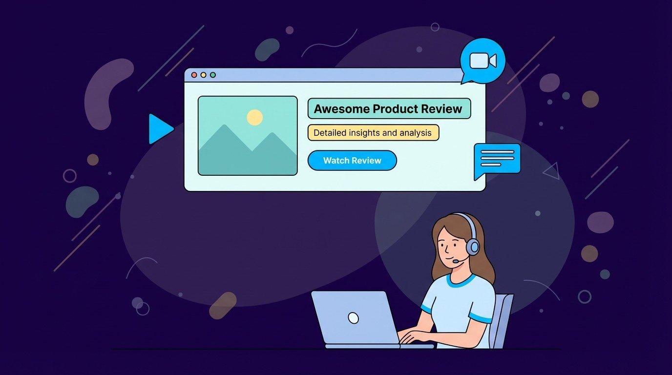 Woman with headset recording a video while reviewing a homepage hero banner on screen, illustrating quick Loom critique and feedback on website hero section